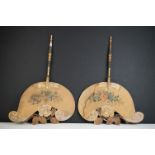 Pair of 19th century Hand Painted Board Hand-held Face Fire Screens, each decorated to one side with