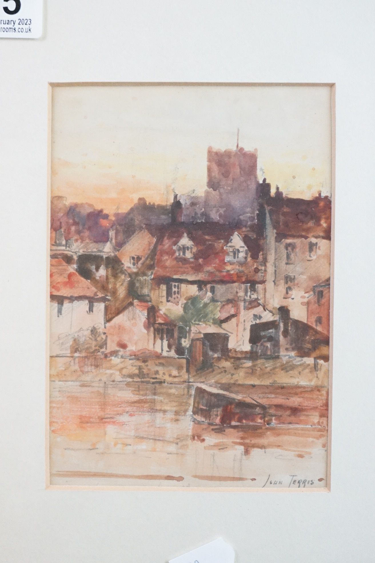 John Terris R.I. , R.S.W (Scottish 1865-1914) Watercolour of Riverside Village, signed lower - Image 2 of 6