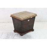 19th century Box Stool of tapering form with needlework upholstered lid and raised on squat bun