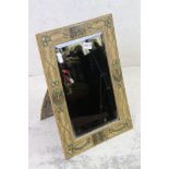 Early 20th century Easel Back Mirror with bevelled edge and fabric covered decorated frame,50cm x