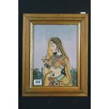 Gilt framed Anglo Indian Reverse Glass Paintings of an Indian lady in traditional dress