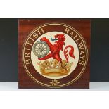 Advertising - Contemporary British Railways wooden sign with transfer printed lion emblem,