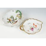 Late 19th / early 20th century Meissen leaf-shaped dish with ornithological decoration
