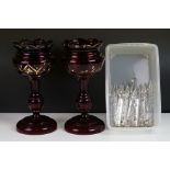 Pair of Late 19th / Early 20th century Ruby Red Glass Table Lustres with gilt overlay (worn), each