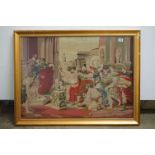 Large Victorian woolwork picture depicting a Biblical figural scene, 97cm x 71cm, gilt framed &