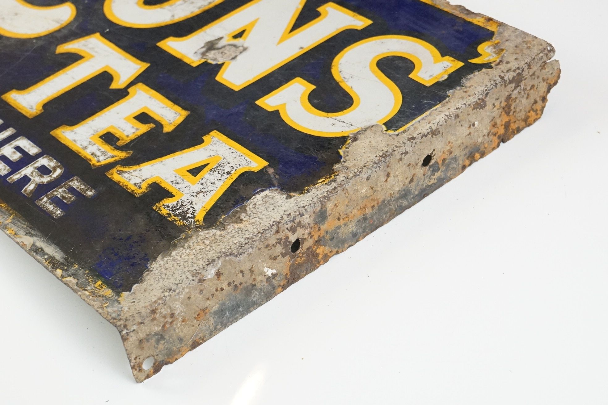 Advertising - Original ' Lyons Tea Sold Here ' double-sided enamel sign, white text on blue ground - Image 8 of 15