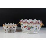 19th Century Paris Porcelain Twin-handled Cache-pot Planter, of lobed form, with floral