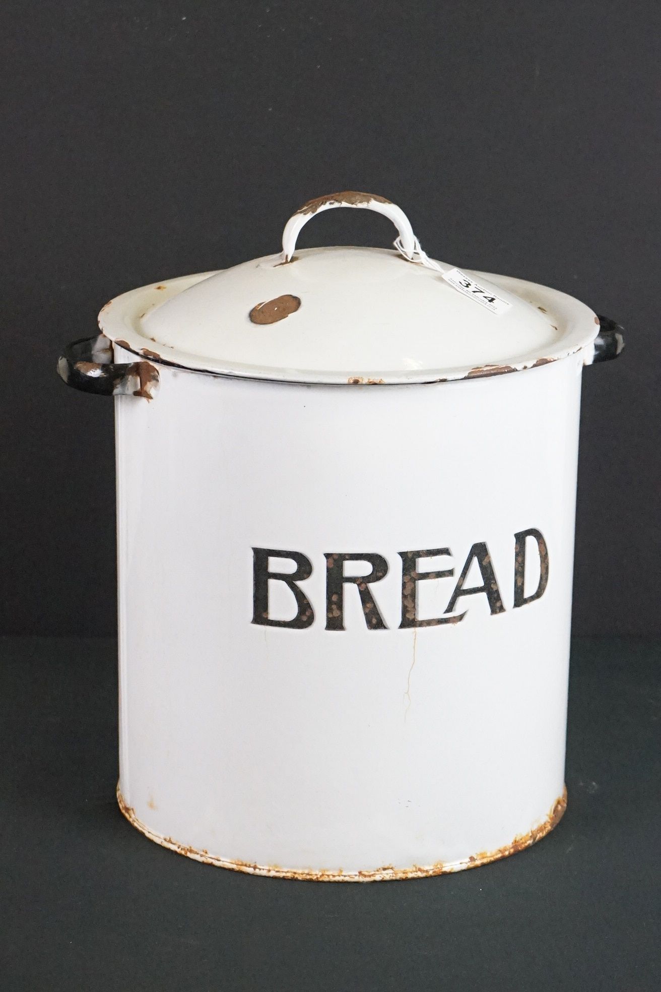 20th Century ' Prince of Wares ' enamel twin-handled bread bin & cover, black lettering on off-white