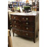 George III Mahogany Bow Front Chest of Two Short over Three Long Drawers raised on swept bracket