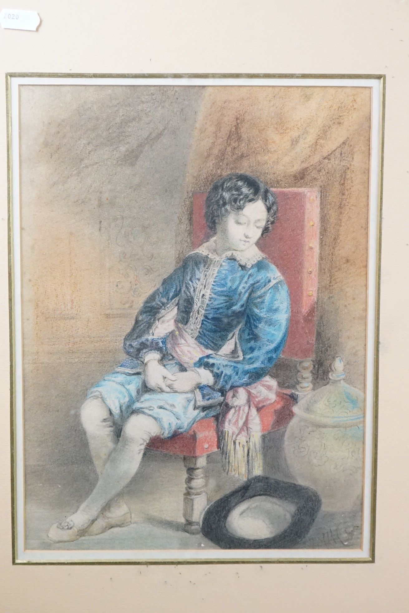 Pastel of a Seated 19th century Lady with a parrot sat on a bird cage, indistinctly signed lower - Image 5 of 10