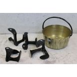 Brass Jam Pan together with Four Cast Iron Shoe Lasts