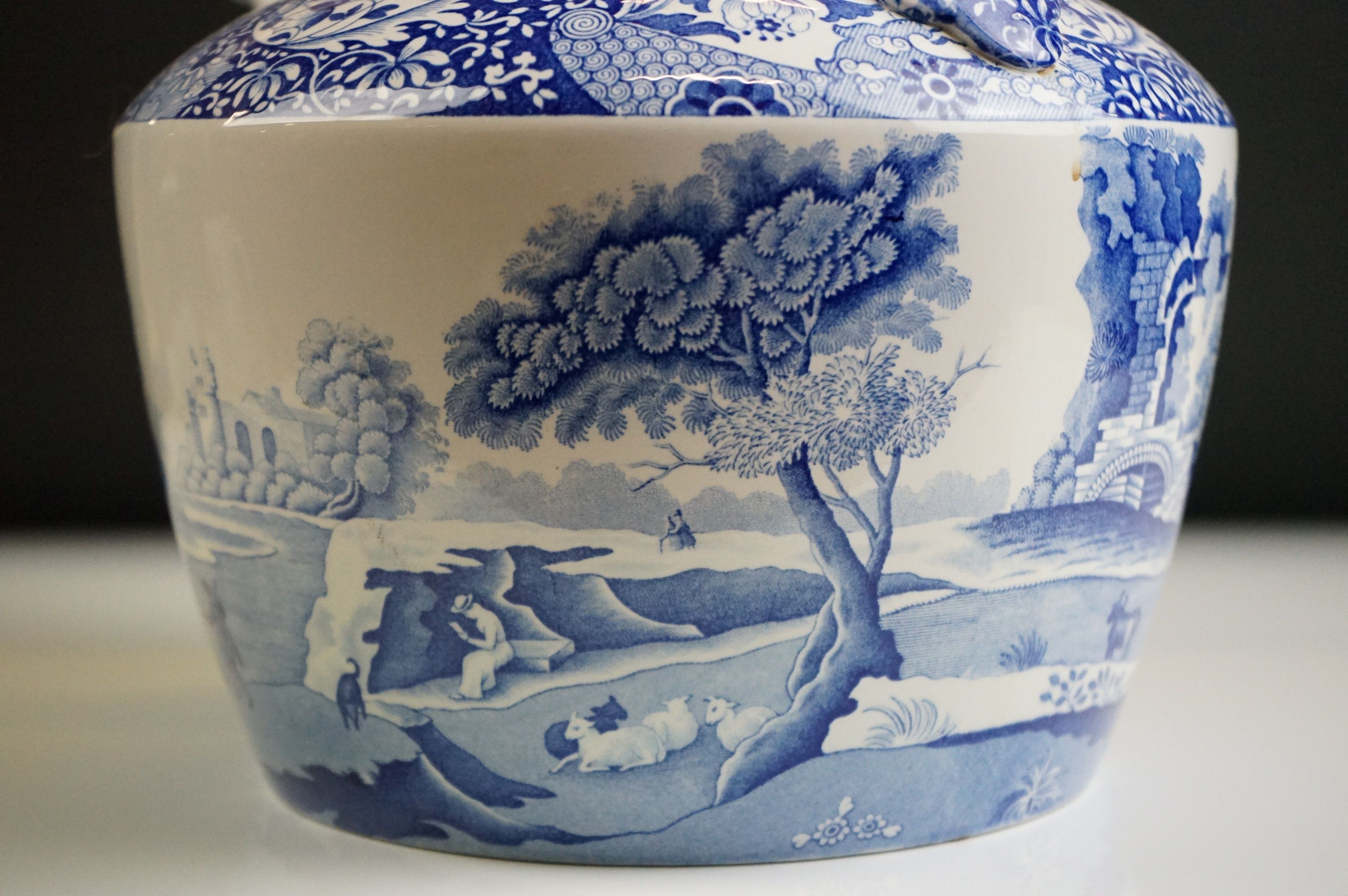 Large Spode Blue & White Italian pattern ceramic kettle & cover, 31cm high - Image 11 of 16