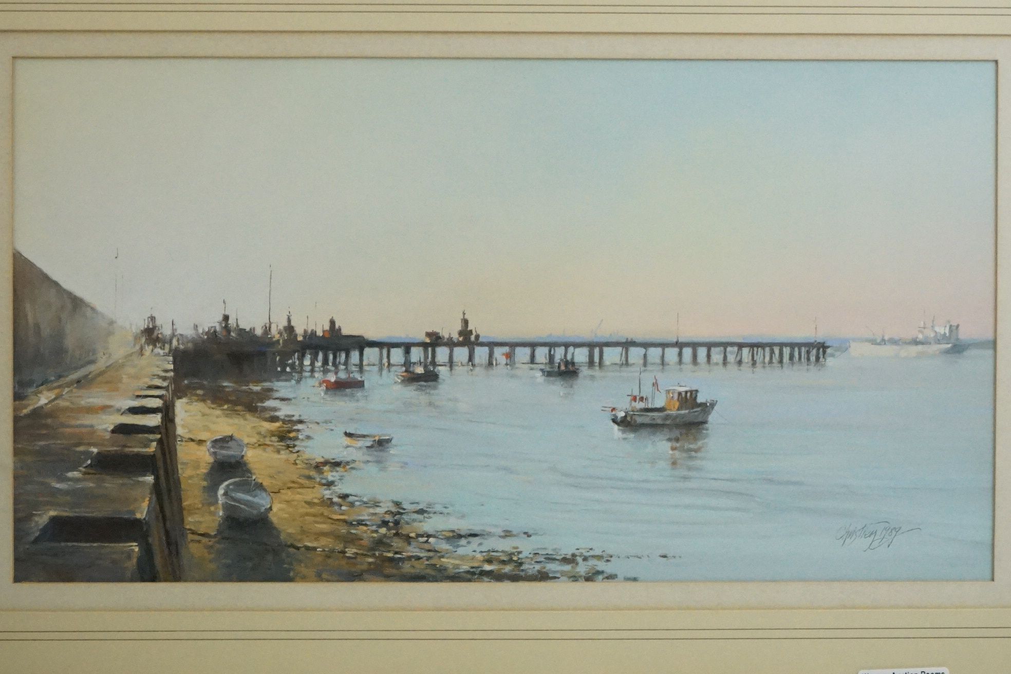 Christine Slade (British b.1943) Pastel Painting titled to verso ' Sunset, Trinity House Pier, - Image 2 of 9