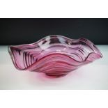 Bob Crooks for First Glass - Pink studio ' Bound Contour ' glass bowl of undulating lobed form, with