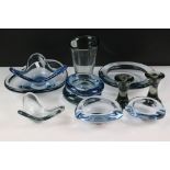 Collection of Holmegaard Danish glassware to include a pair of 18501 smoky grey candlesticks (10.5cm