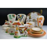 Collection of Past Times Art Deco style ceramics, hand painted in the manner of Clarice Cliff, 20