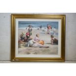 Contemporary Oil Painting on Canvas of Figures on a Beach, 50cm x 60cm, framed
