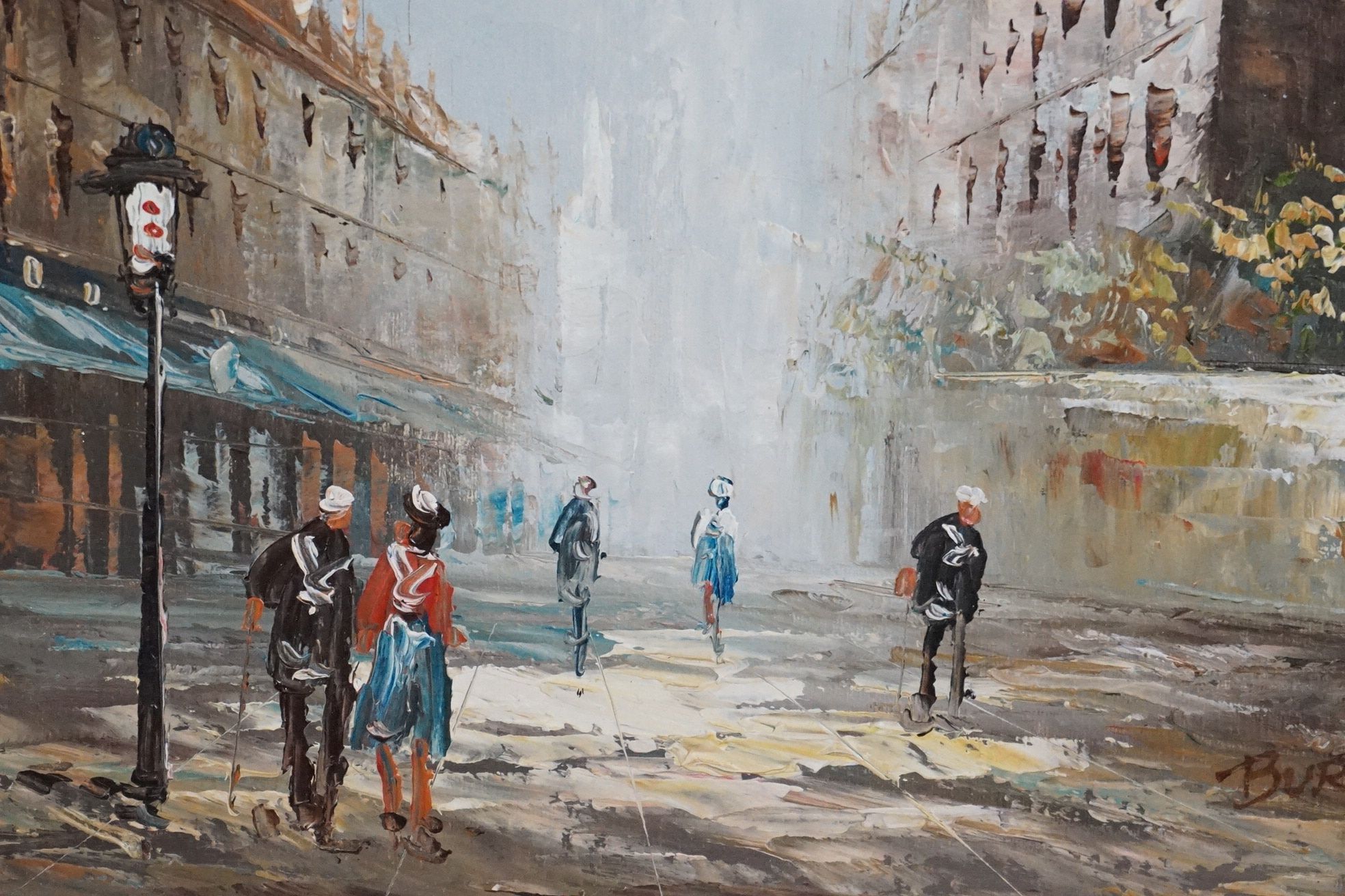 Burnett, Two Mid century Oil Paintings on Canvas of French Parisian Street Scenes, both signed, 39cm - Image 3 of 16