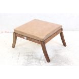 French Square Footstool with Tan Leather effect Seat, 66cm wide x 33cm high