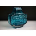 Whitefriars Textured Glass Concentric ' TV ' Pattern Vase, pattern no. 9677, in Kingfisher Blue