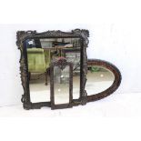 Ornately Framed Rectangular Mirror, 92cm x 74cm, Oval Wall Mirror and another Small Ornate Framed