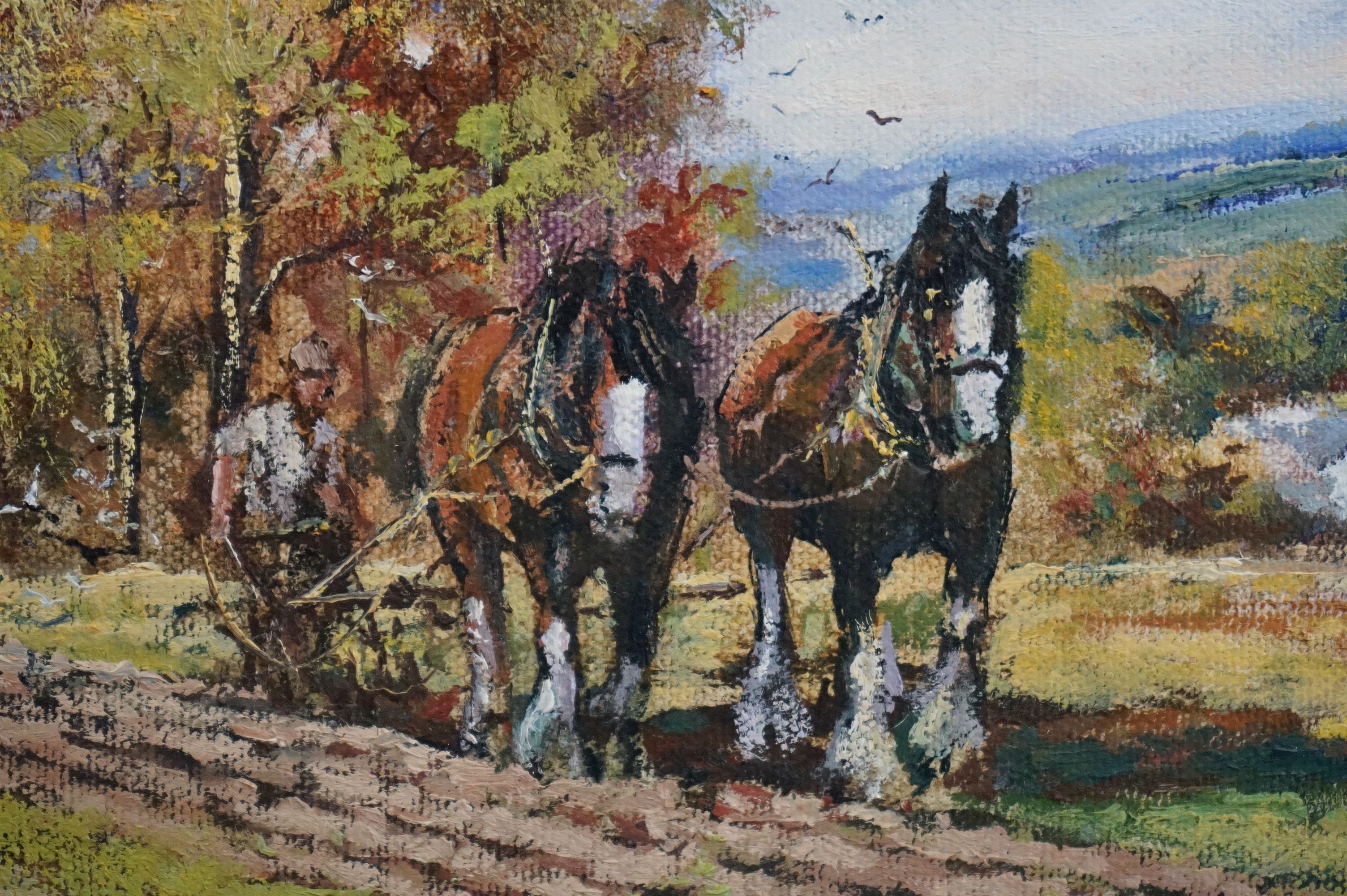 Alan King (British contemporary) Pair of Oil Paintings on Canvas of Shire Horses titled Devon - Image 3 of 16