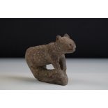 Rustic pottery figure of a cat, in the antique style, with carved effect to surface, 12cm long