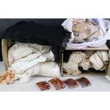 Collection of Antique Linen and Silk Clothes plus other linen and lace including Collars and
