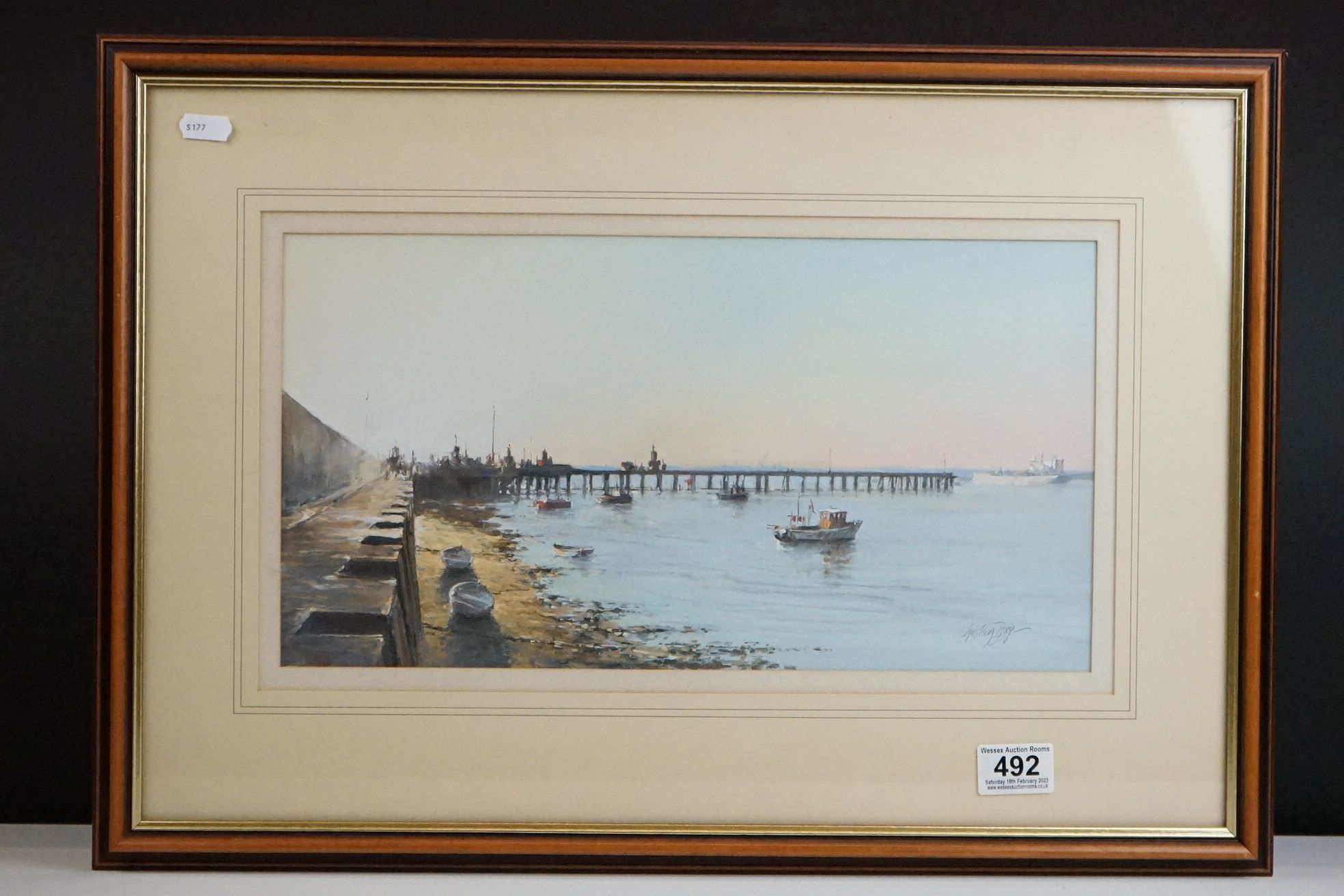 Christine Slade (British b.1943) Pastel Painting titled to verso ' Sunset, Trinity House Pier,