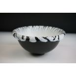 Malcolm Sutcliffe - Studio glass bowl with black & white overlay, crazed effect to rim