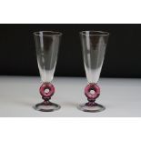 Bob Crooks for First Glass - Pair of late 20th Century studio wine glasses with clear glass bowls,