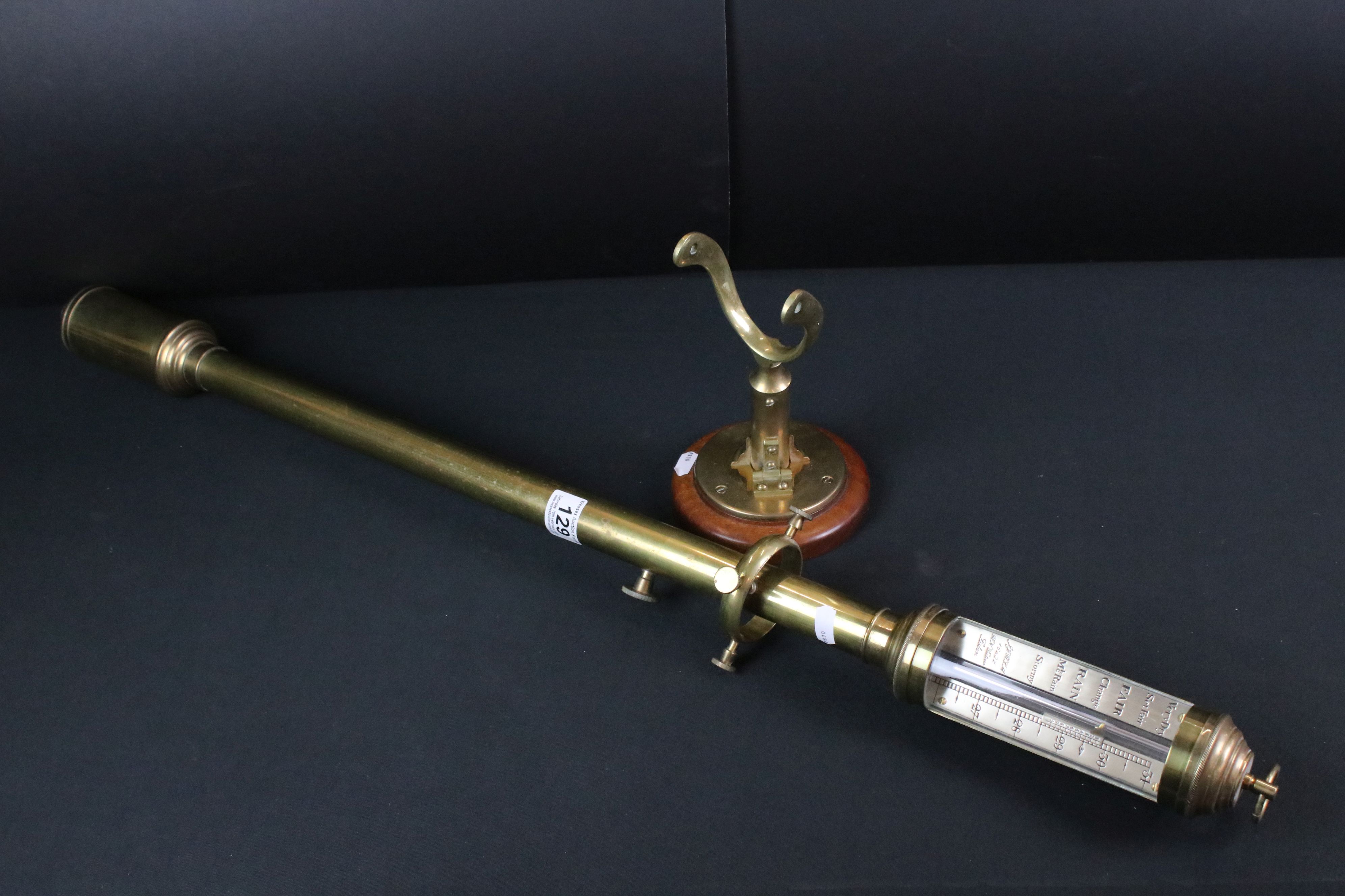 JJBLM of Lisbon 20th Century brass ships mercury stick barometer, with silvered scale inscribed '