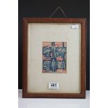 Interesting framed abstract surrealist drawing of figures and symbolic symbols