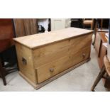 19th century style Pine Mule Chest / Blanket Box, the hinged lid opening to two candle compartments,