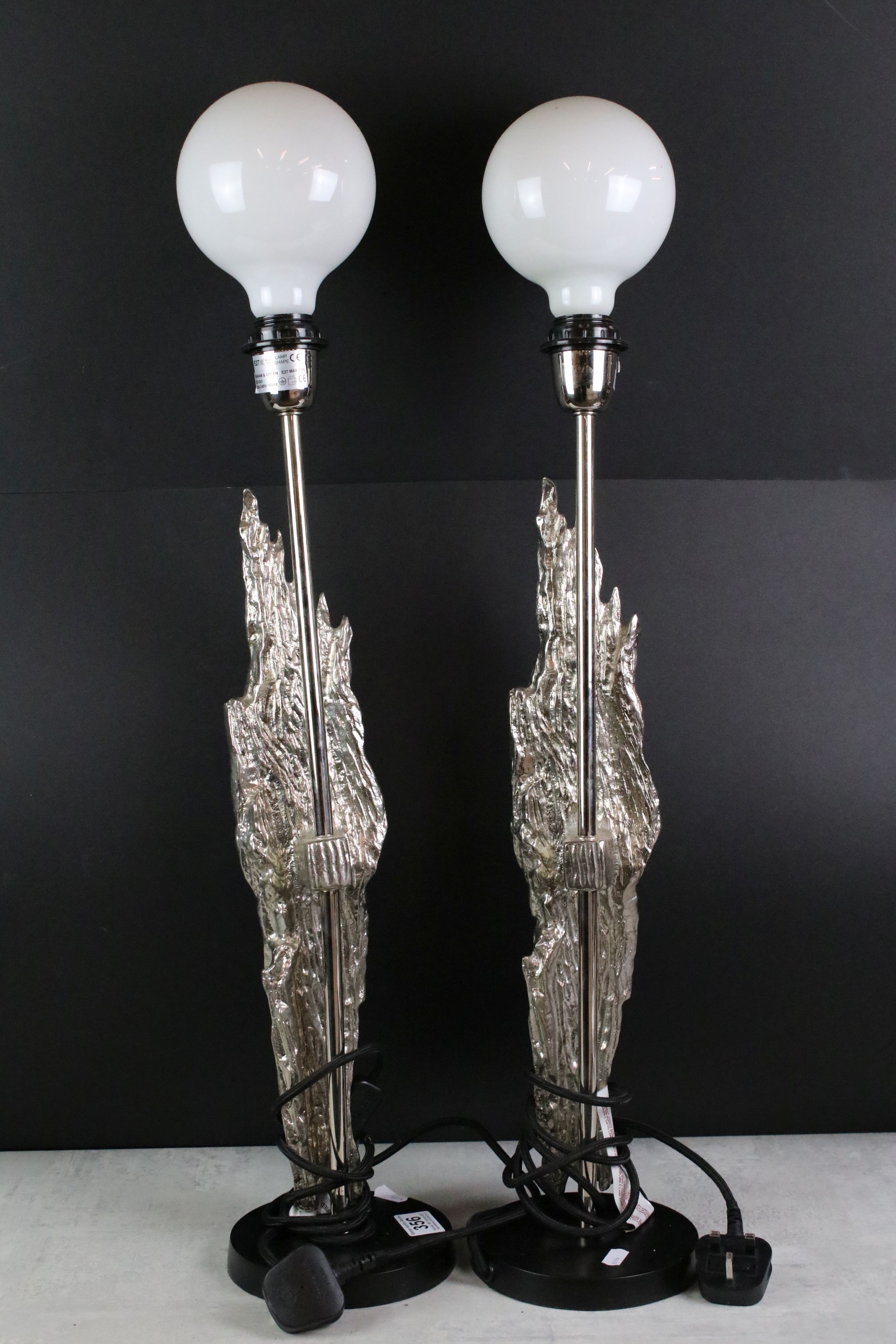 Pair of Table Lamps mounted with a Silvered Flame style decoration, 63cm high - Image 3 of 4