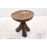 Hardwood Carved Stool with dished top, 30cm diameter x 30cm high