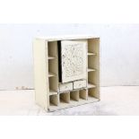 Carved Oak Cabinet with Cupboard Drawers and Pigeon Holes, 56cm wide x 64cm high