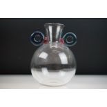 Bob Crooks for First Glass - Clear glass studio vase of bulbous form, with twin roundel handles of