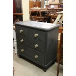 19th century Pine Grey Painted Chest of Two over Two Drawers, 87cm long x 89cm high