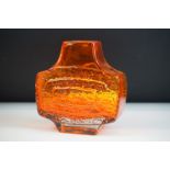 Whitefriars Textured Glass Concentric ' TV ' Pattern Vase, pattern no. 9677, in the Tangerine