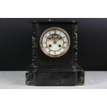 Victorian Slate and Marble Mantle Clock, the white dial with Roman numerals, 25cm high