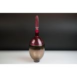 Bob Crooks - Spirale Encalmo studio glass decanter & stopper in ruby & smoky grey, the decanter of