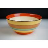 Clarice Cliff for Newport Pottery Bowl in the Liberty Stripe pattern, with stripes of red, orange,