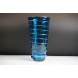 Bob Crooks - Blue Spiral Studio Glass Vase, of tapering form, with applied blue spiralling