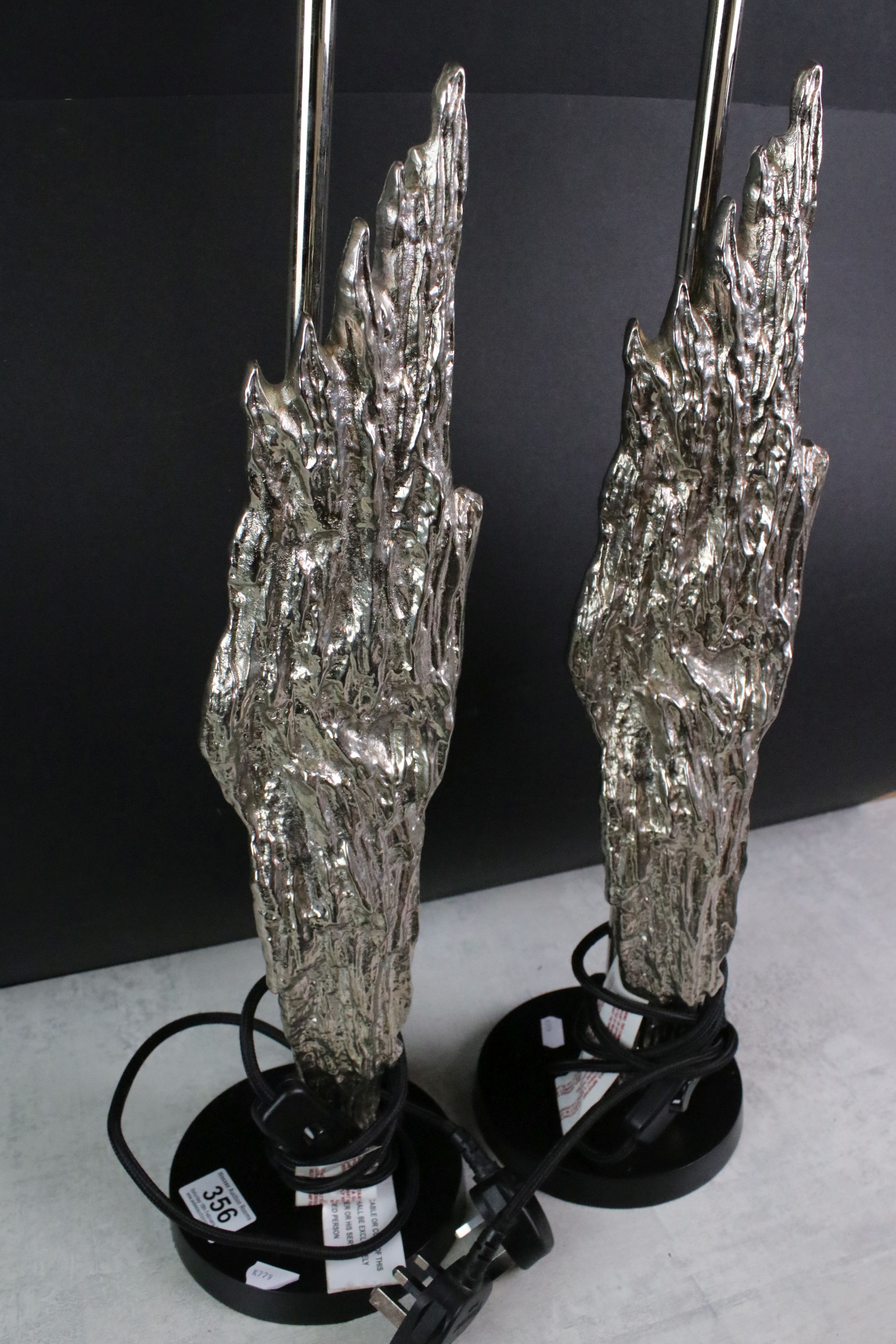 Pair of Table Lamps mounted with a Silvered Flame style decoration, 63cm high - Image 2 of 4