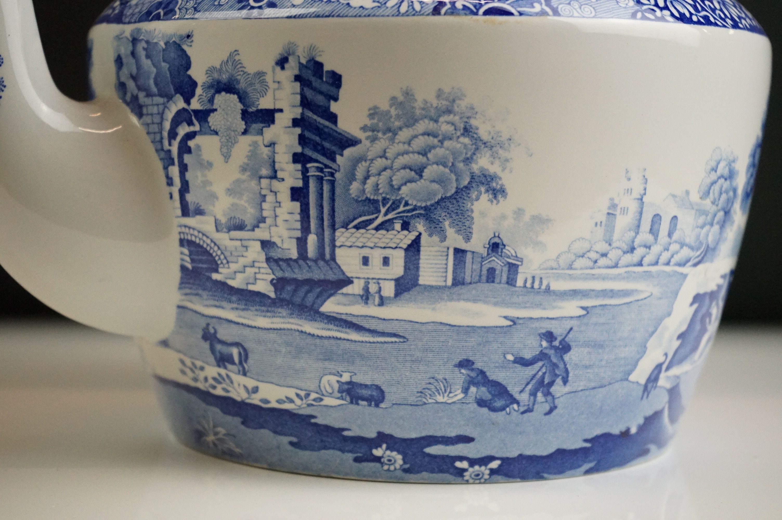 Large Spode Blue & White Italian pattern ceramic kettle & cover, 31cm high - Image 9 of 16