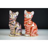 Two Royal Crown Derby paperweights modelled as seated cats, to include a Ginger cat example (13cm