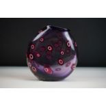 Bob Crooks ' Hula ' studio glass vase, of flattened form, with inclusions of pink & white hoops on a