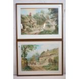 W H Sweet, Pair of Watercolours depicting figures by Country Cottages, both signed lower right, 37cm