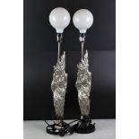Pair of Table Lamps mounted with a Silvered Flame style decoration, 63cm high